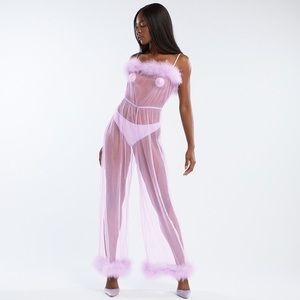 Rihanna fenty purple mesh jump suit